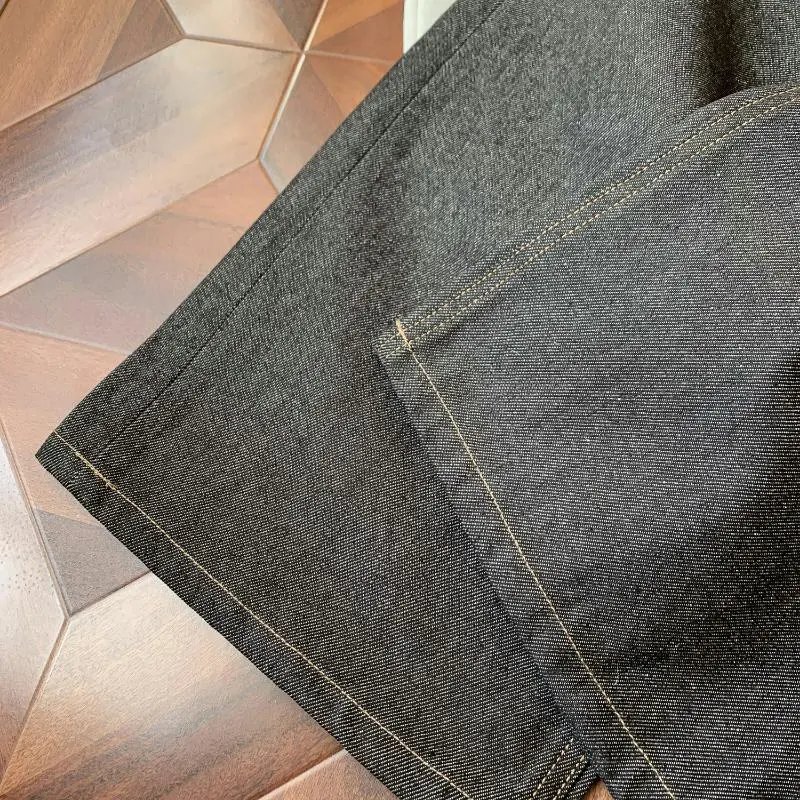 Design Wide-Leg Drawstring Waist Black Denim Jeans - 11