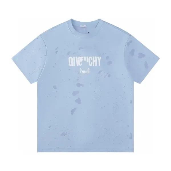 Givenchy Distressed Logo Print Light Blue T-Shirt - 1