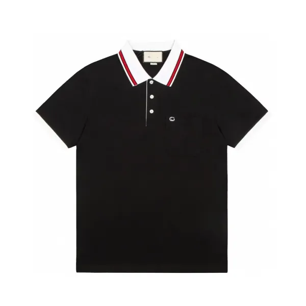 Gucci Logo-Embroidered Black Polo with White Trim Polo Shirt - 18
