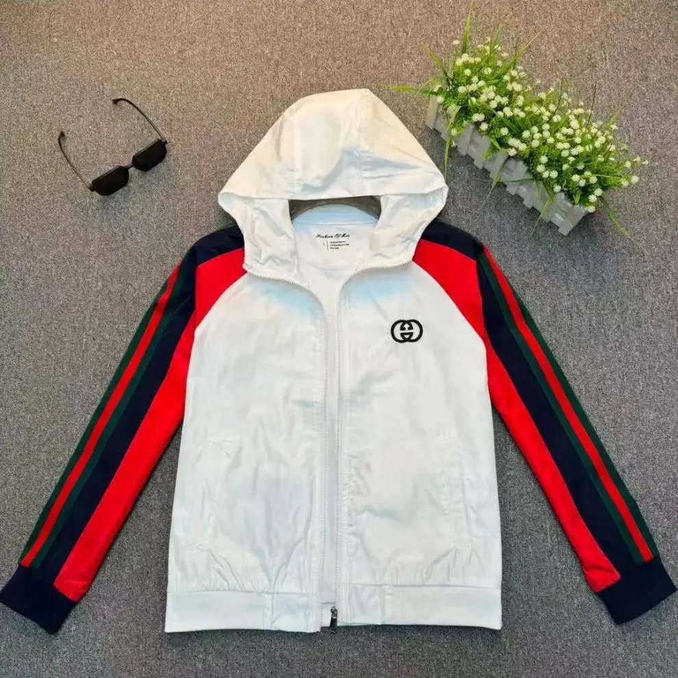 Gucci Track Jacket Green Red Green Striped Hooded Windbreaker Outerwear - 3