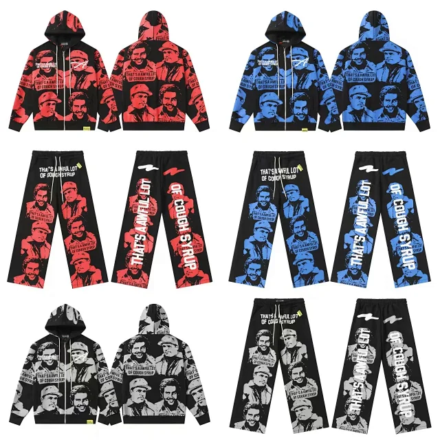 Unbranded Matching Sets Zip-Up Hooded Sweatshirt and Jogger Set with Portrait Graphic product detail image 2