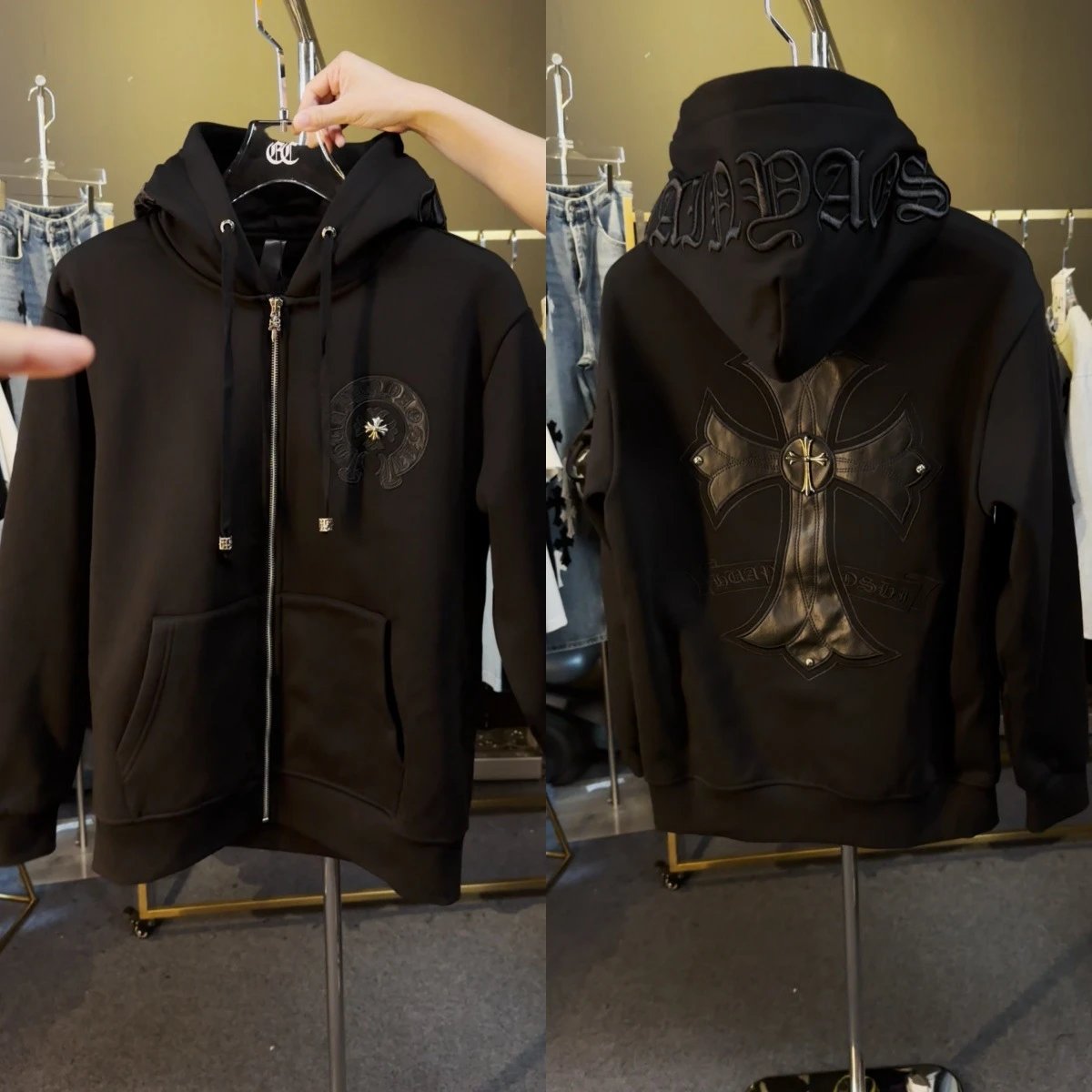Chrome Hearts Cross Embroidered Black Hoodie - 4