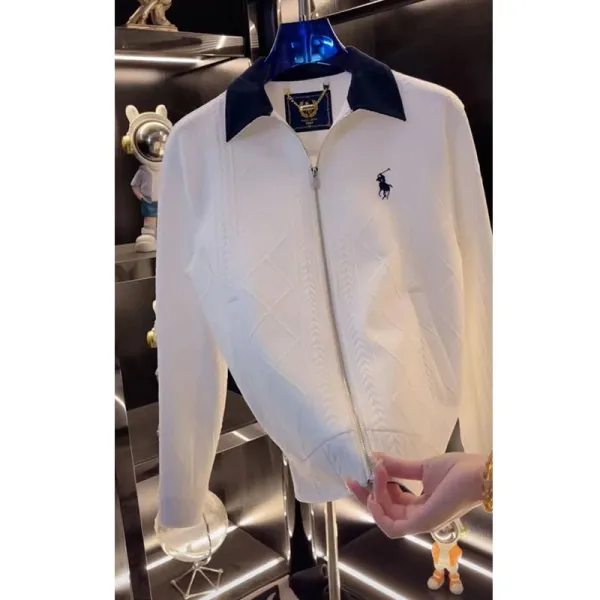 Polo Ralph Lauren Diamond Knit Zip-Up Jacket White Outerwear - 3