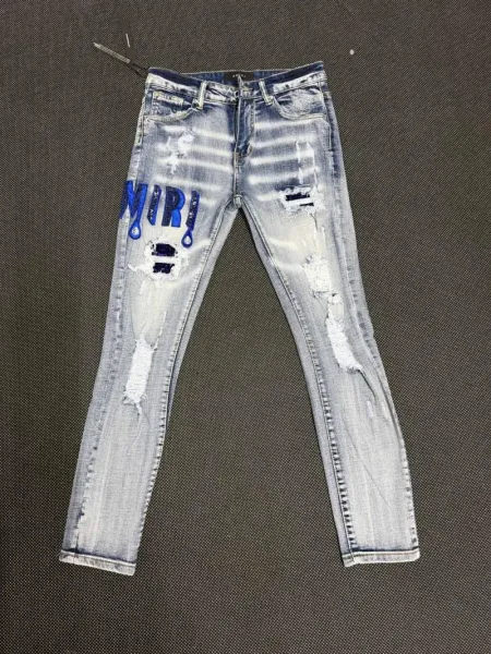 Amiri Embroidered Logo Distressed Slim Fit Jeans - 30