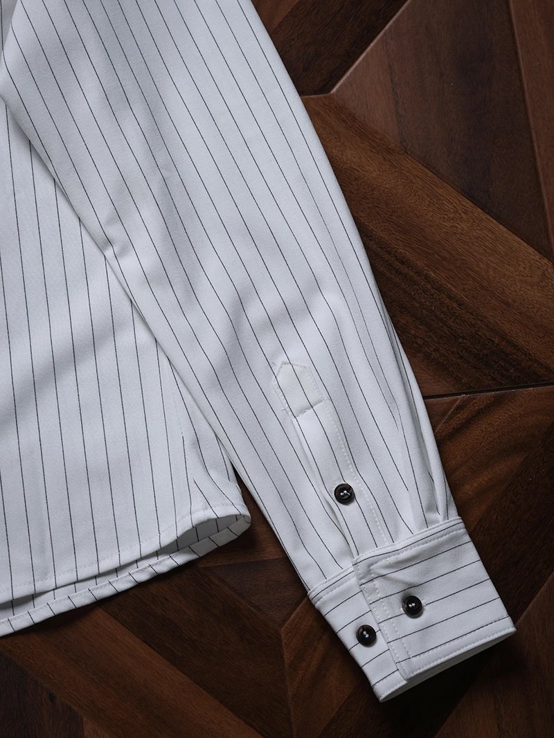 Design Striped Button-Up Shirt with Puffed Sleeves and Brown Wide-Leg Pants - 18