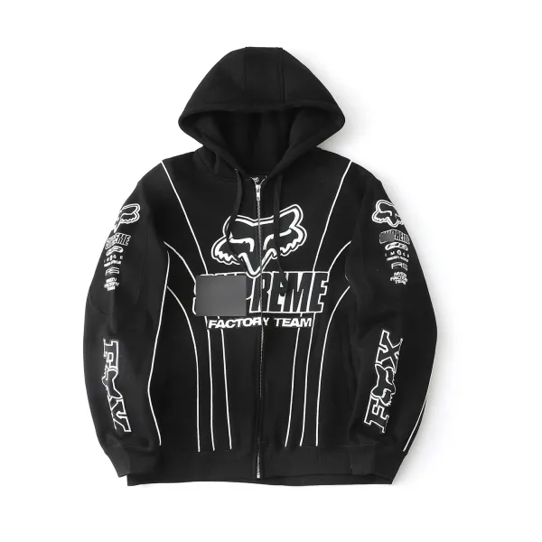 Supreme x Fox Racing Factory Team Black Zip-Up Hoodie - 1