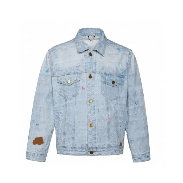 Denim Tears Paint-Splatter Distressed Denim Jacket Light Blue - 1