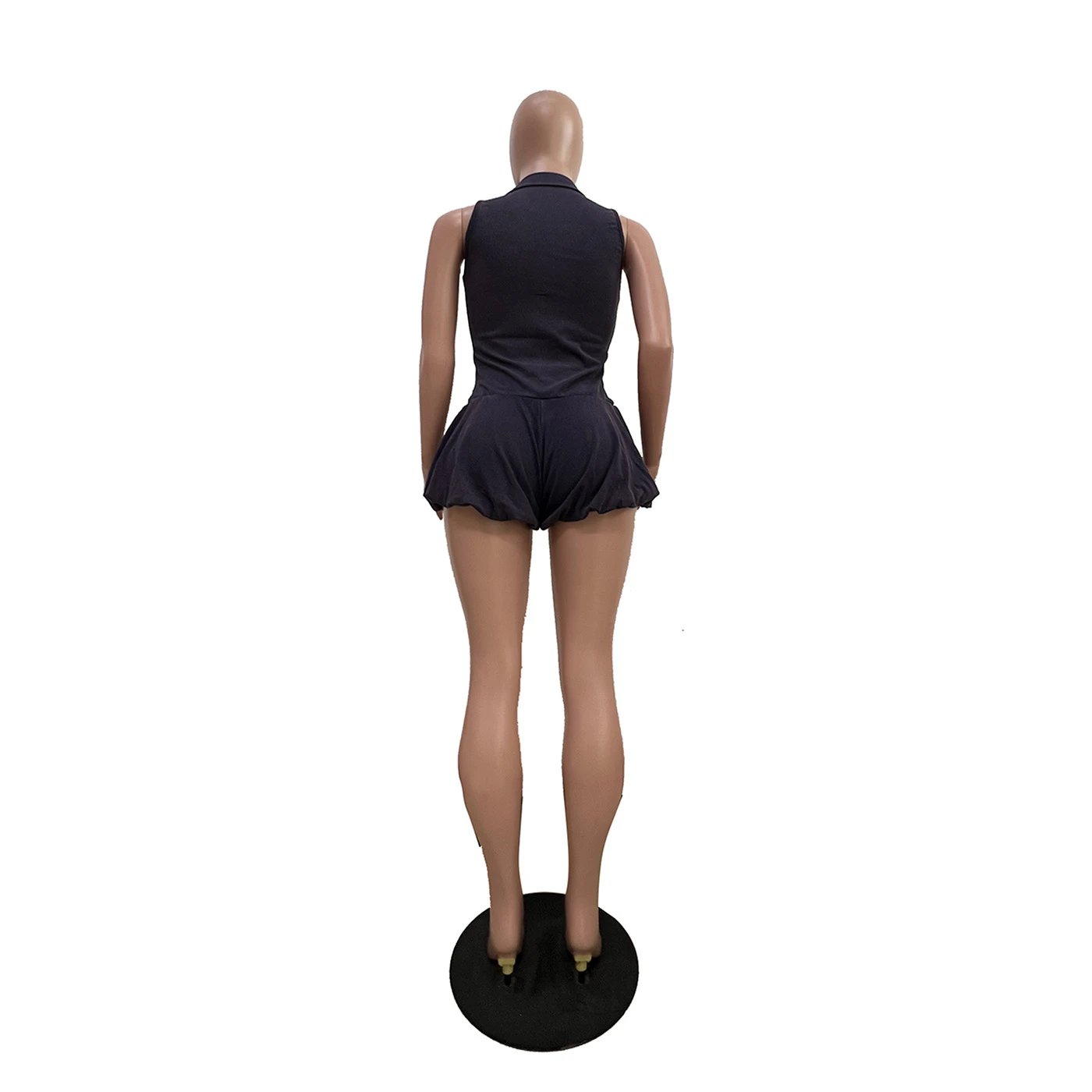 Design Ribbed V-Neck Romper Navy Blue Set - 16