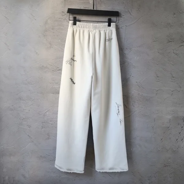 Design Printed Wide-Leg Sweatpants with Distressed Ink Wash White - 6