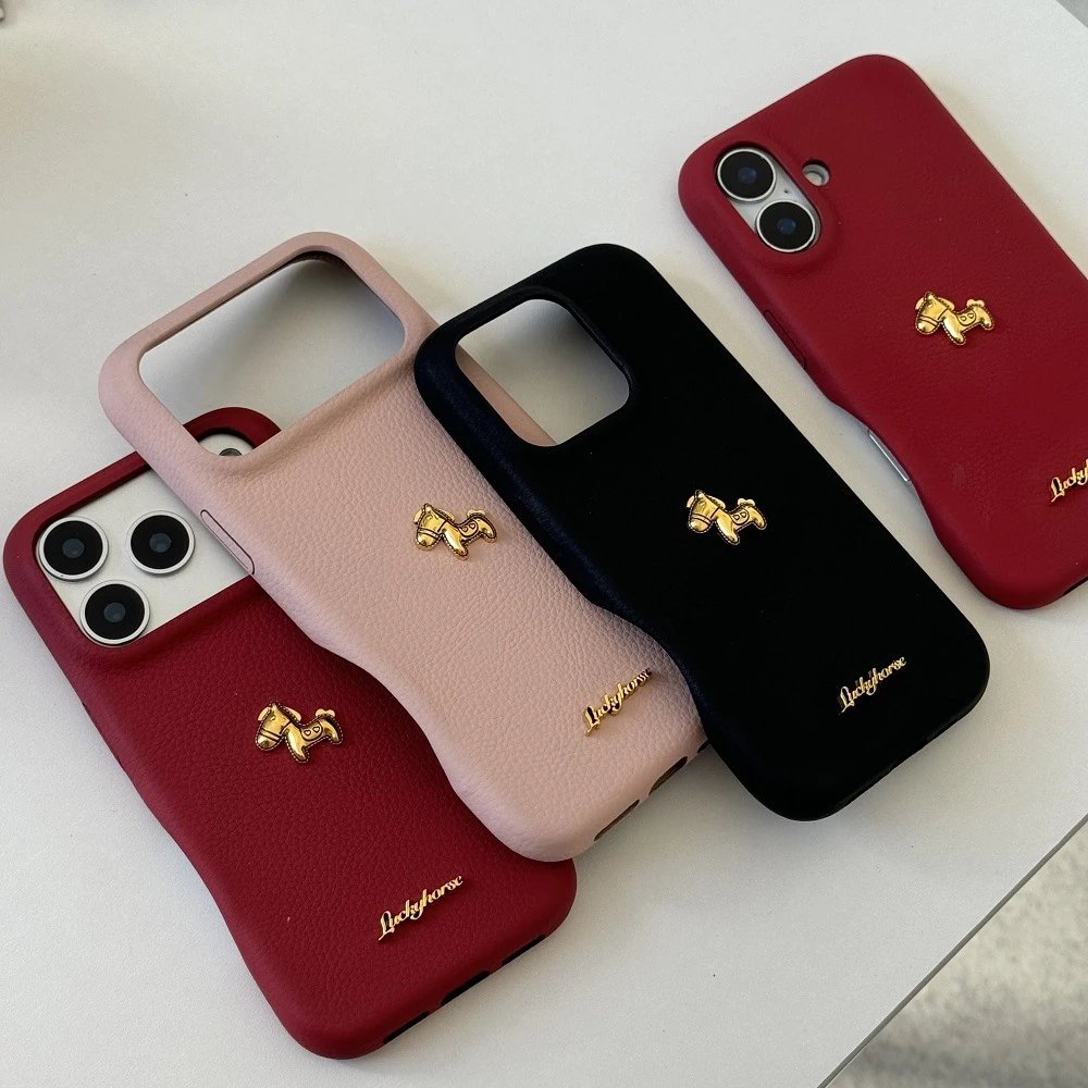 Design Luckyhorse Red Leather Phone Case with Gold Horse Charm Phone Accessories - 6