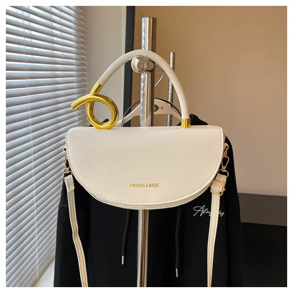 Design Fashion & Bags Saddle Bag White with Gold Hardware Handbag Crossbody Bags - 1