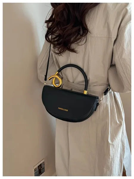 Design Black with Gold Twist Handle Handbag - 11