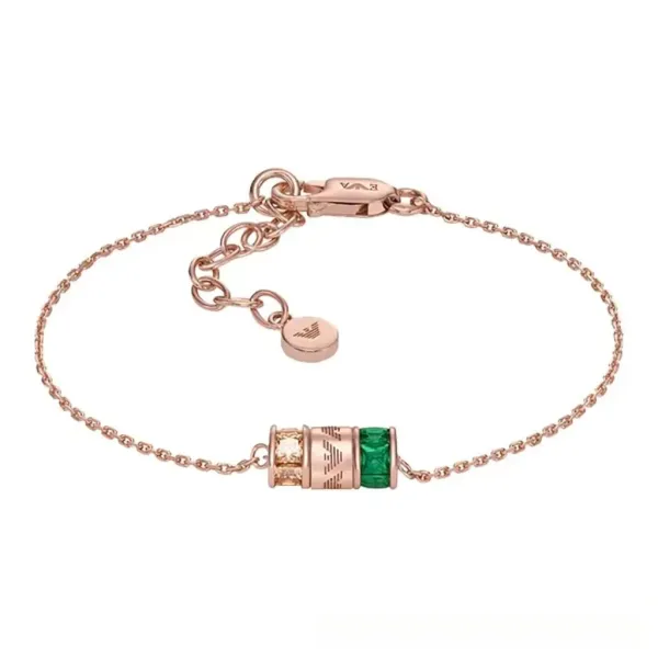 Emporio Armani Iconic Cylinder Bracelet Rose Gold Green Crystal Bracelet Jewelry - 1