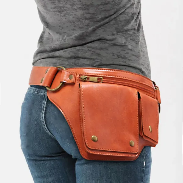 Design Embossed Floral Gray Leather Belt Bag - 25