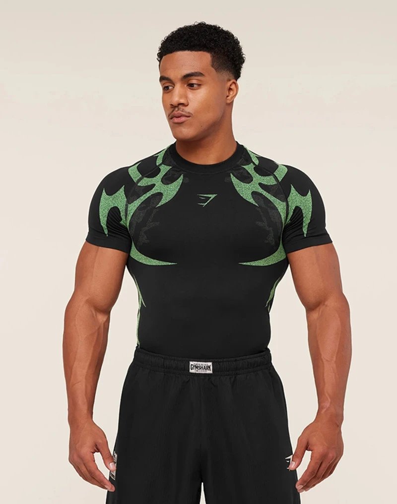 Gymshark Flame Print Compression T-Shirt Black Base Layer - 8