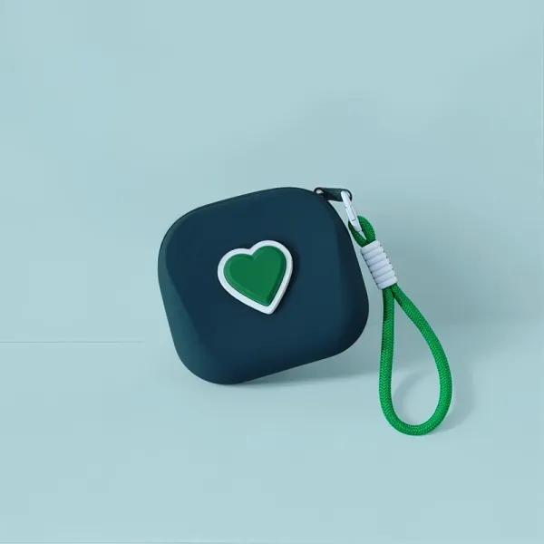 Design Heart Motif Silicone Pouch in Navy with Green Strap Clutches - 1