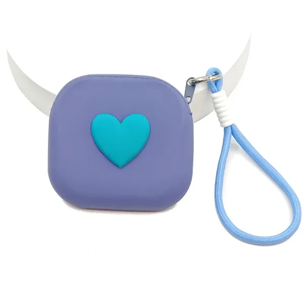 Design Heart Silicone Coin Purse Purple with Blue Strap - 1