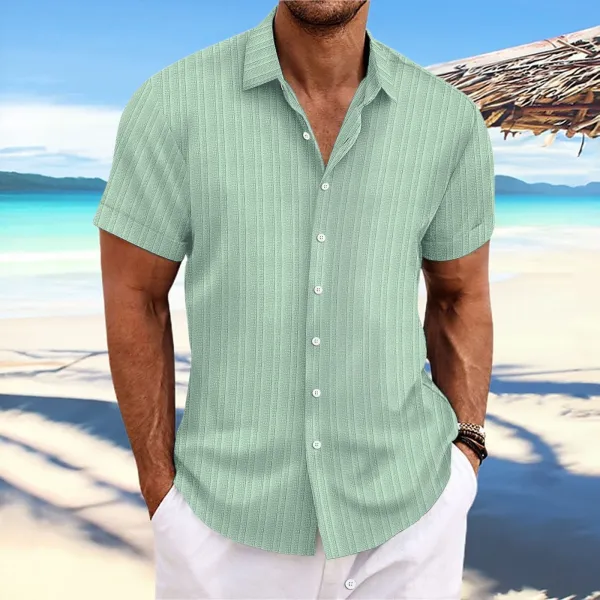 Design Short-Sleeve Linen-Blend Button-Up Shirt White Tops Shirt - 6