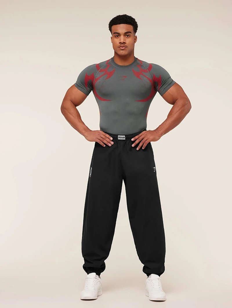 Gymshark Flame Print Compression T-Shirt Black Base Layer - 16