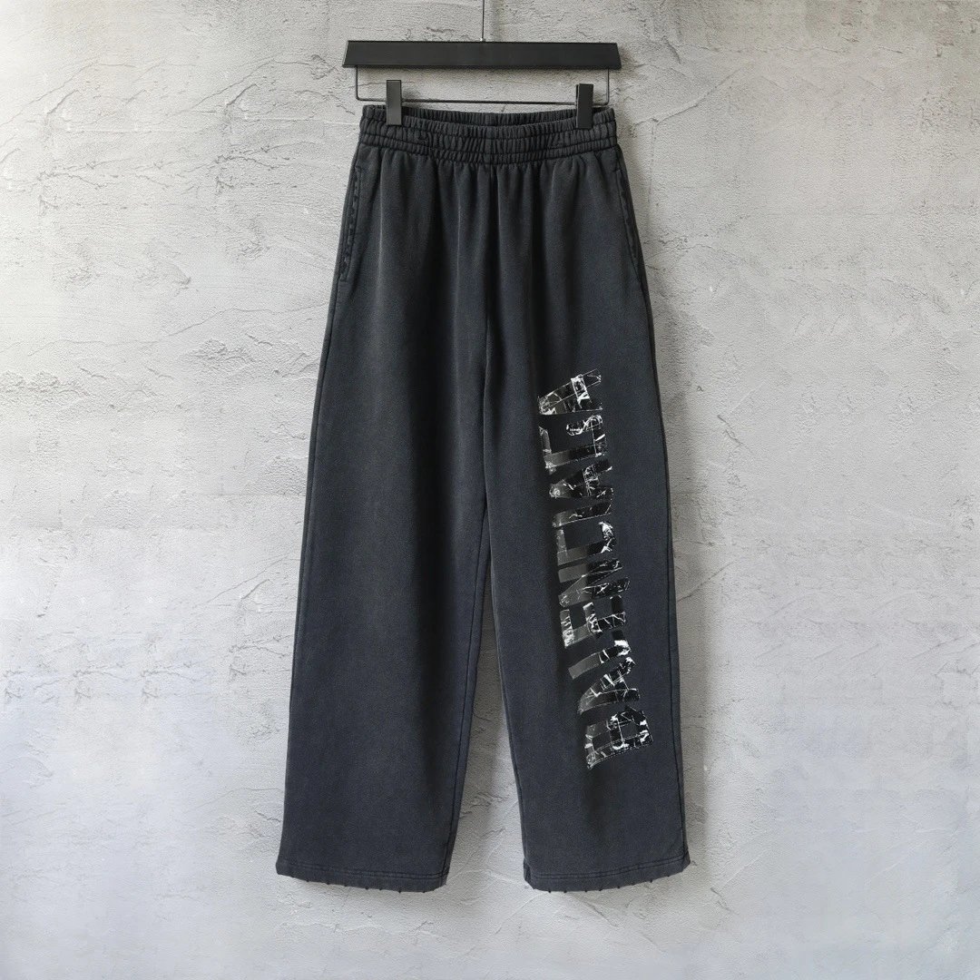 Design Printed Wide-Leg Sweatpants with Distressed Ink Wash White - 3
