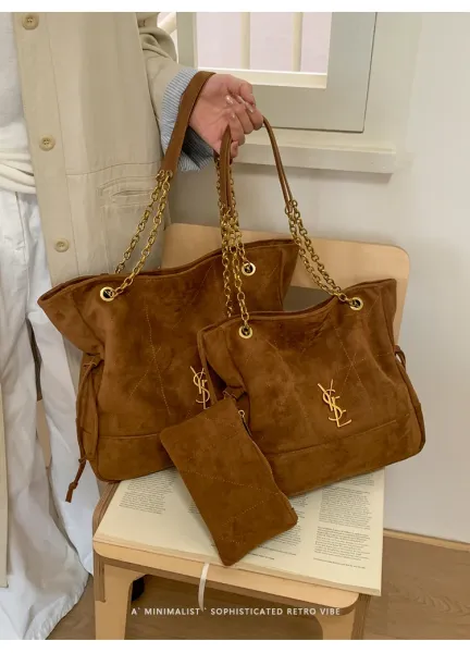Saint Laurent Medium Niki Suede Brown Chain Shoulder Bag - 20