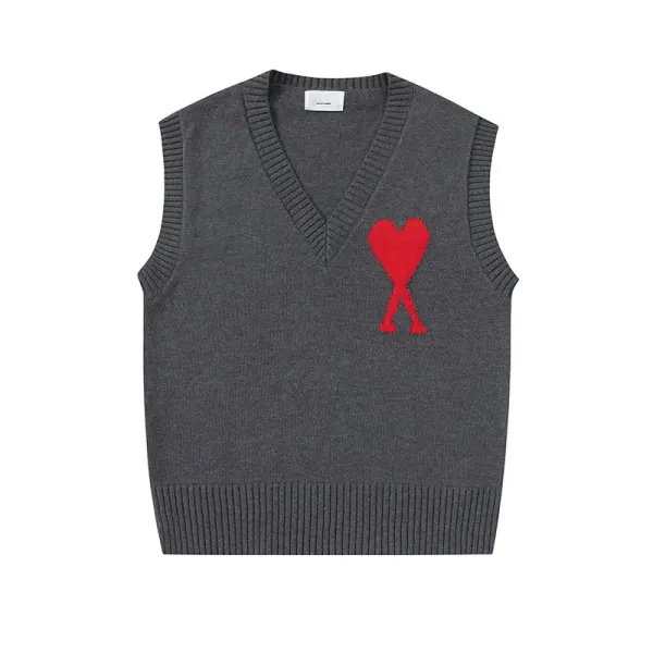 Comme des Garçons Play Heart Knit Vest Gray Vest Top - 1