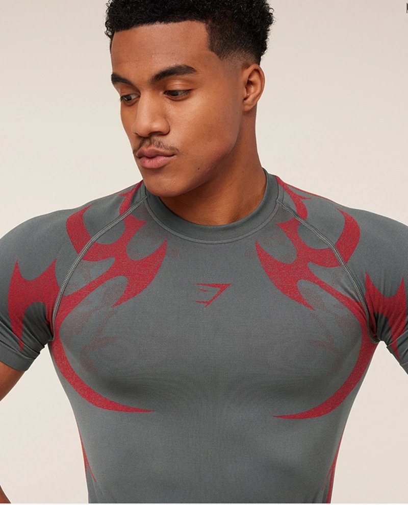 Gymshark Flame Print Compression T-Shirt Black Base Layer - 21