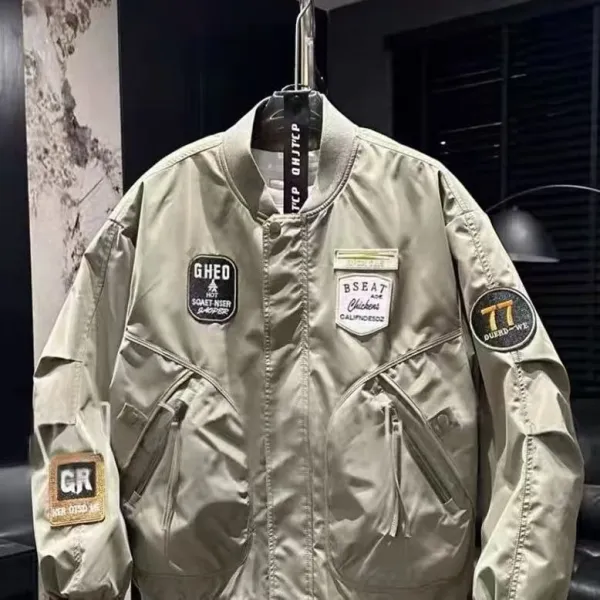 Design MA-1 Style Patchwork Bomber Jacket White Outerwear Jacket - 6