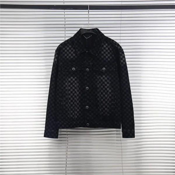 Design Checkerboard Pattern Denim Jacket Black - 1