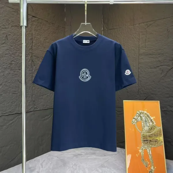 Moncler Logo Embroidered Navy T-Shirt - 1