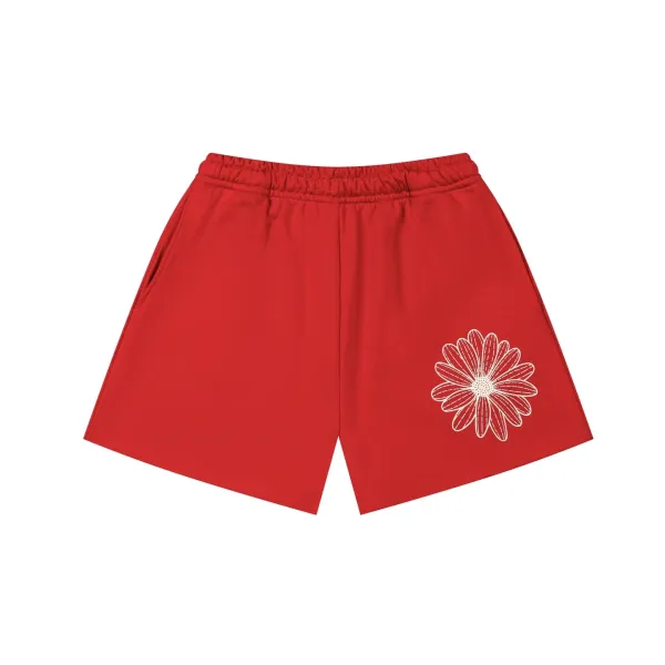 Design Daisy Print Red Sweat Shorts - 1