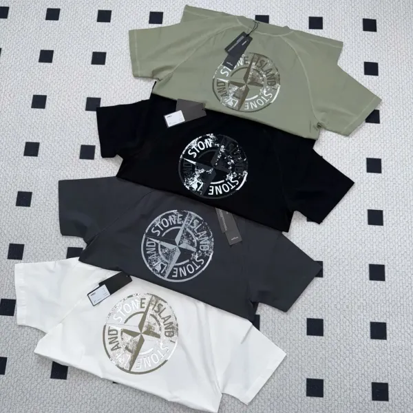 Stone Island Compass Logo T-Shirt Charcoal Gray T-Shirt - 7