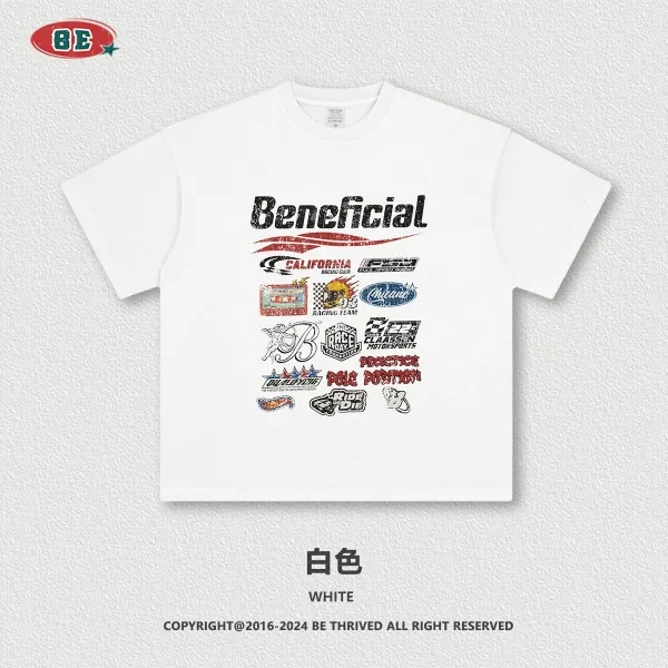 Design BE Beneficial Collage Print White T-Shirt T-Shirts - 1