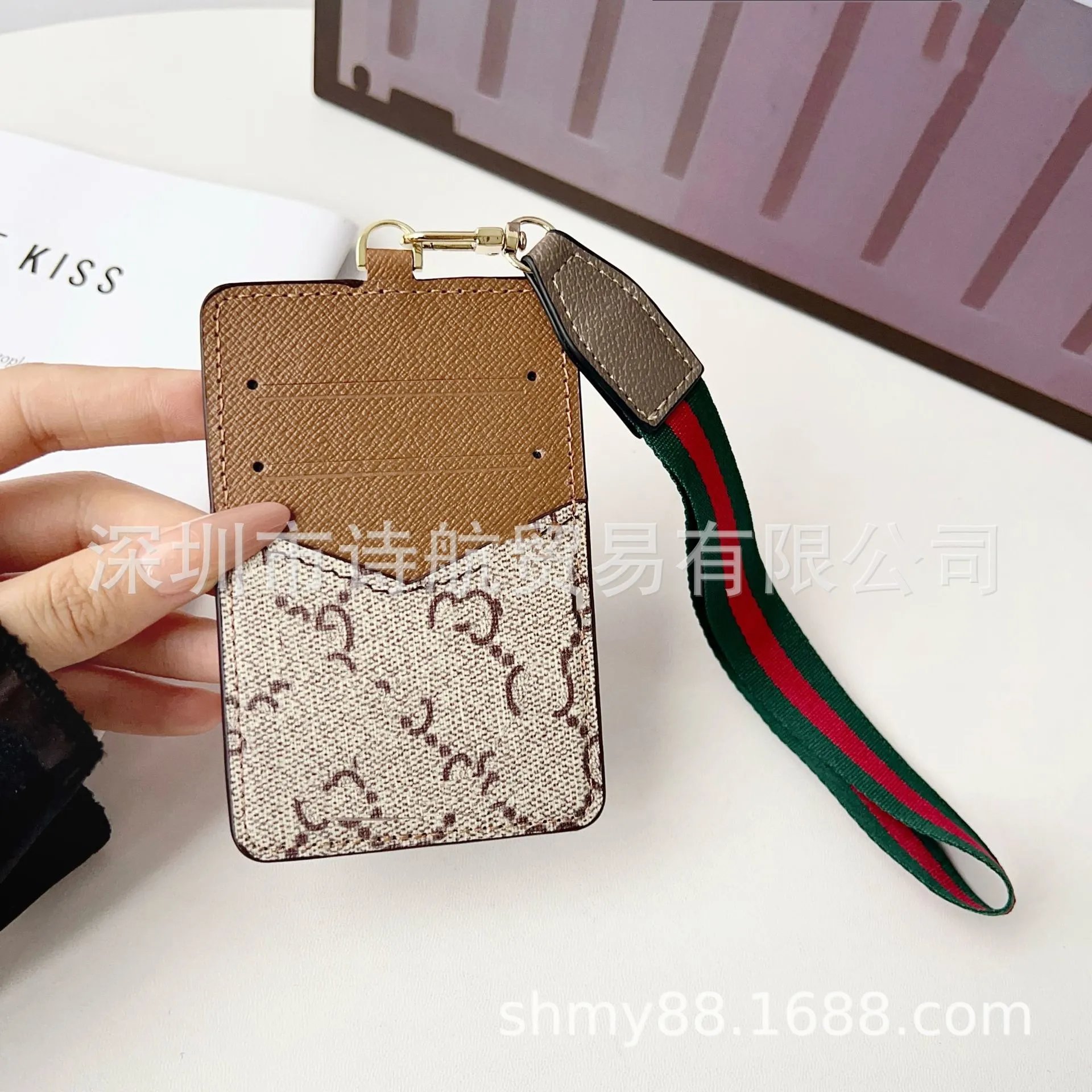 Design Card Holder Lanyard with Checkered Pattern Black Wallets - 5
