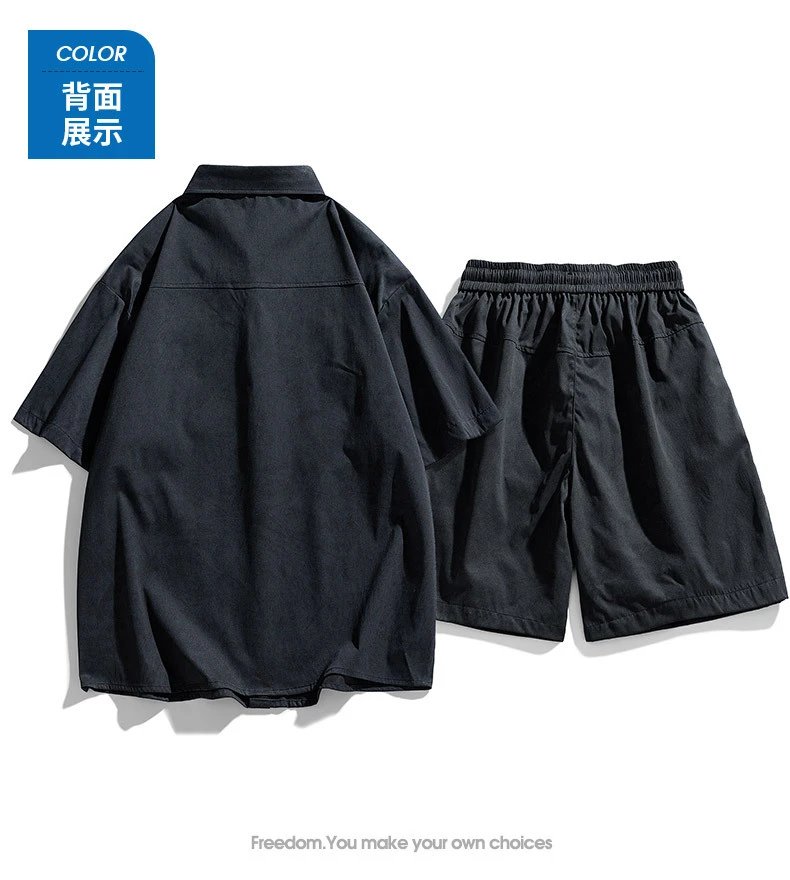 Design Washed Linen-Blend Shirt and Drawstring Shorts Set Gray - 12