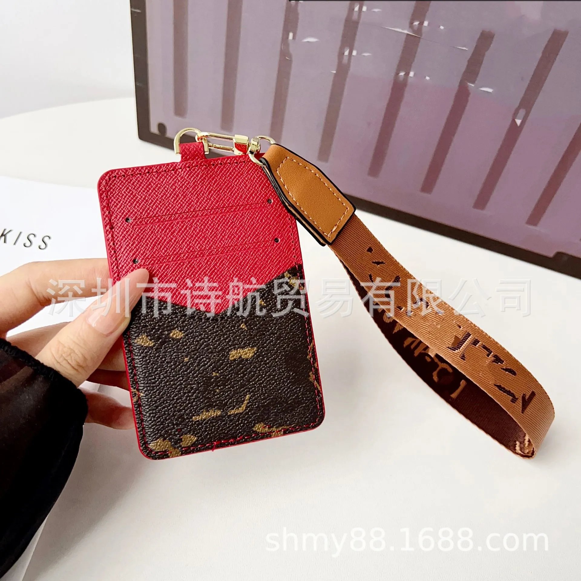 Design Card Holder Lanyard with Checkered Pattern Black Wallets - 4
