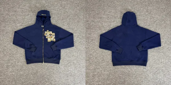 Design Collage Patchwork Hoodie Navy - 1