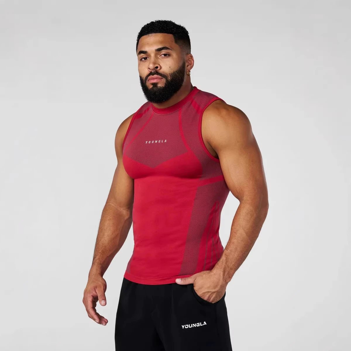 Design Youngla Performance Mesh Vest Top and Sweatpants Set Black Activewear - 13