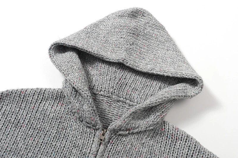 Design Knit Zip-Up Hoodie Charcoal Gray Sweater - 11