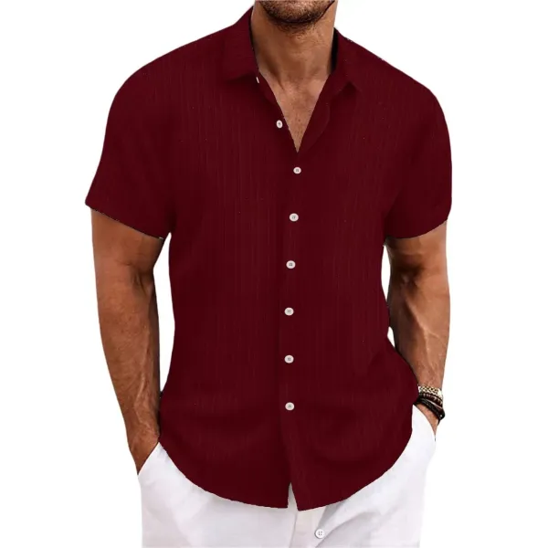 Design Short-Sleeve Linen-Blend Button-Up Shirt White Tops Shirt - 11