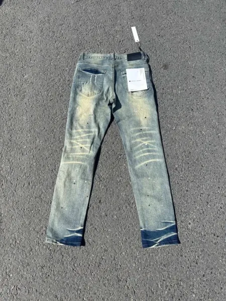 Design Abstract Paint Splatter Washed Denim Jeans - 28