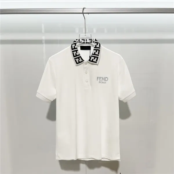 Fendi FF Logo Collar Polo White Polo Shirt - 1