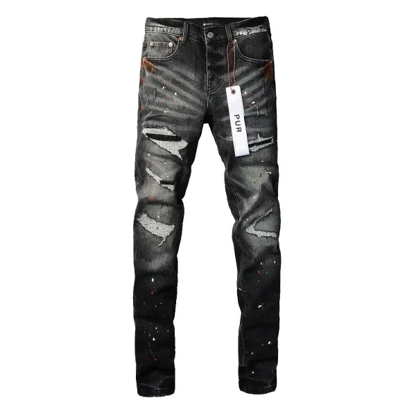 Design Abstract Paint Splatter Washed Denim Jeans - 43