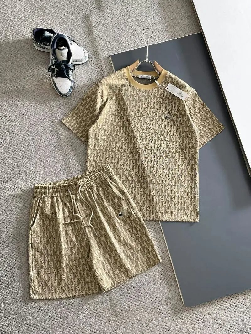 Lacoste Monogram Print Beige Set T-Shirt and Shorts - 7