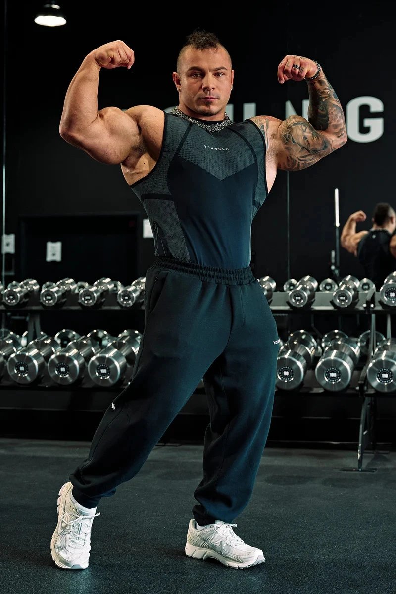 Design Youngla Performance Mesh Vest Top and Sweatpants Set Black Activewear - 3
