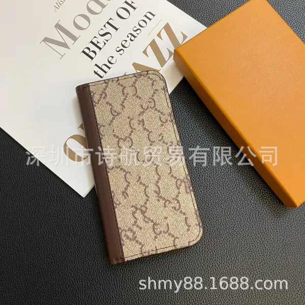 Gucci GG Marmont Phone Case Beige and Brown Leather Wallet Case - 1