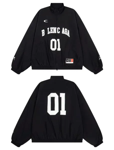 Balenciaga B LENC AGA 01 Black Windbreaker Jacket Outerwear - 1
