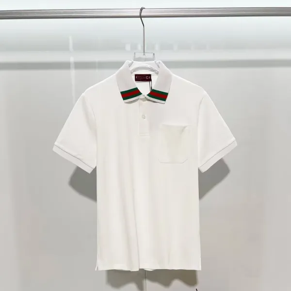 Gucci Web Stripe Collar Polo White Polo Shirt - 1