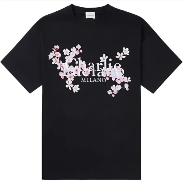 Design Charlie Luciano Milano Cherry Blossom Black T-Shirt T-Shirts - 1
