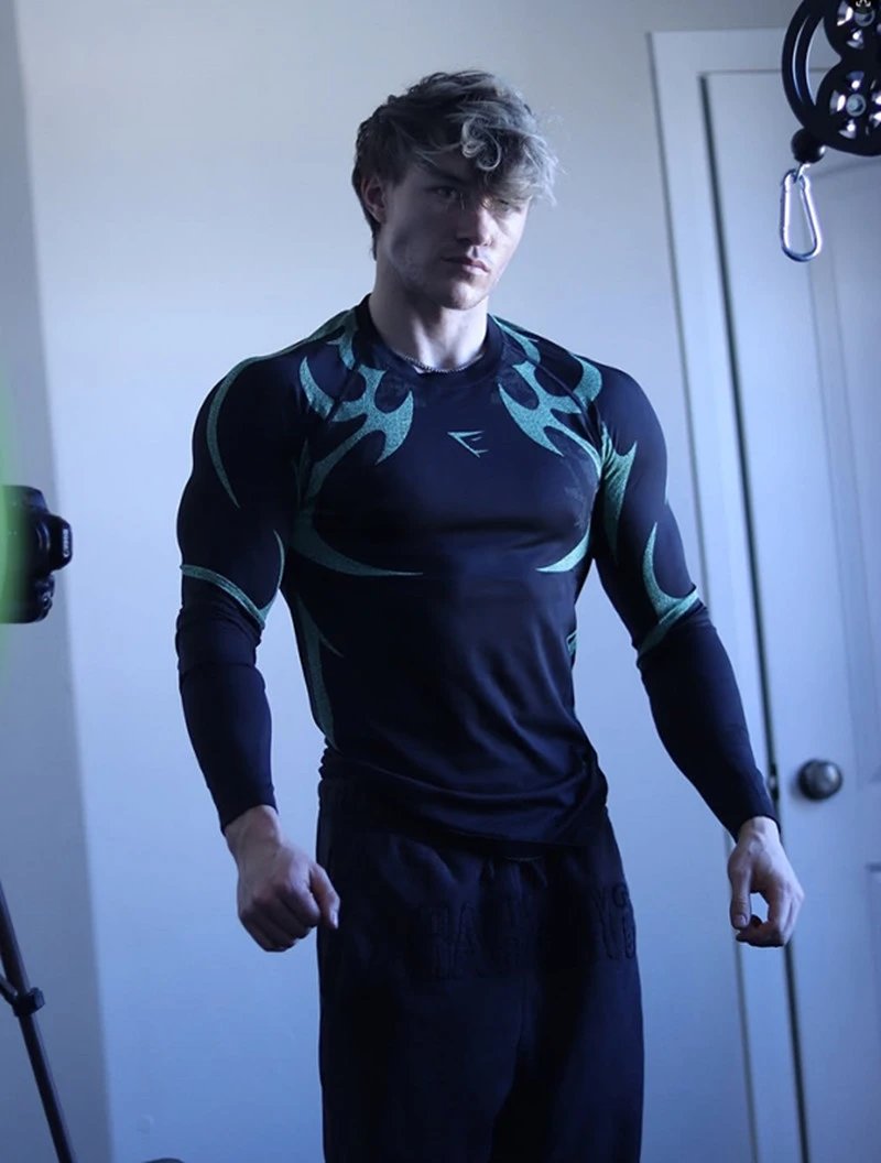 Gymshark Flame Print Long Sleeve Base Layer Gray Red - 8